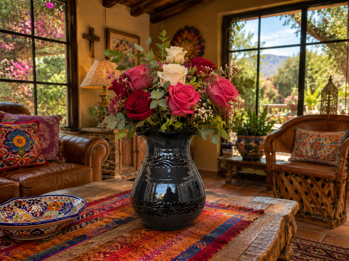 Black Talavera Plumeado Vase/Utensil Holder