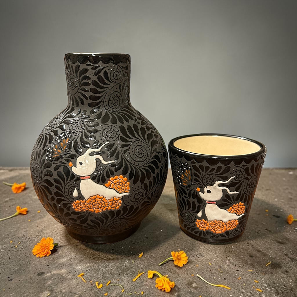 Black Zero with Marigolds themed Botellon / Water Carafe