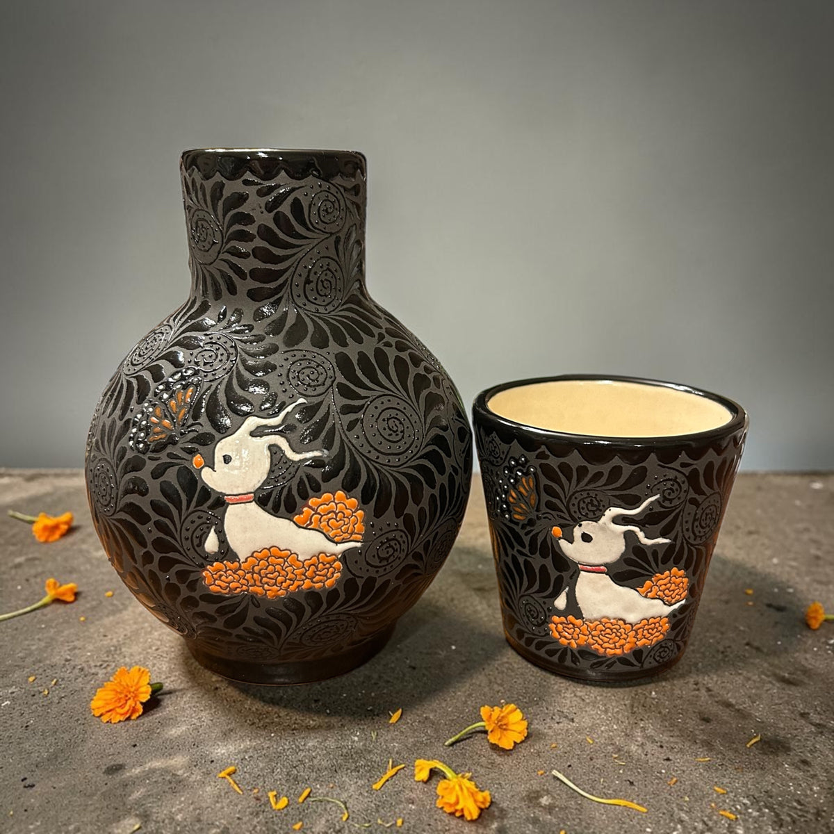 Black Zero with Marigolds themed Botellon / Water Carafe
