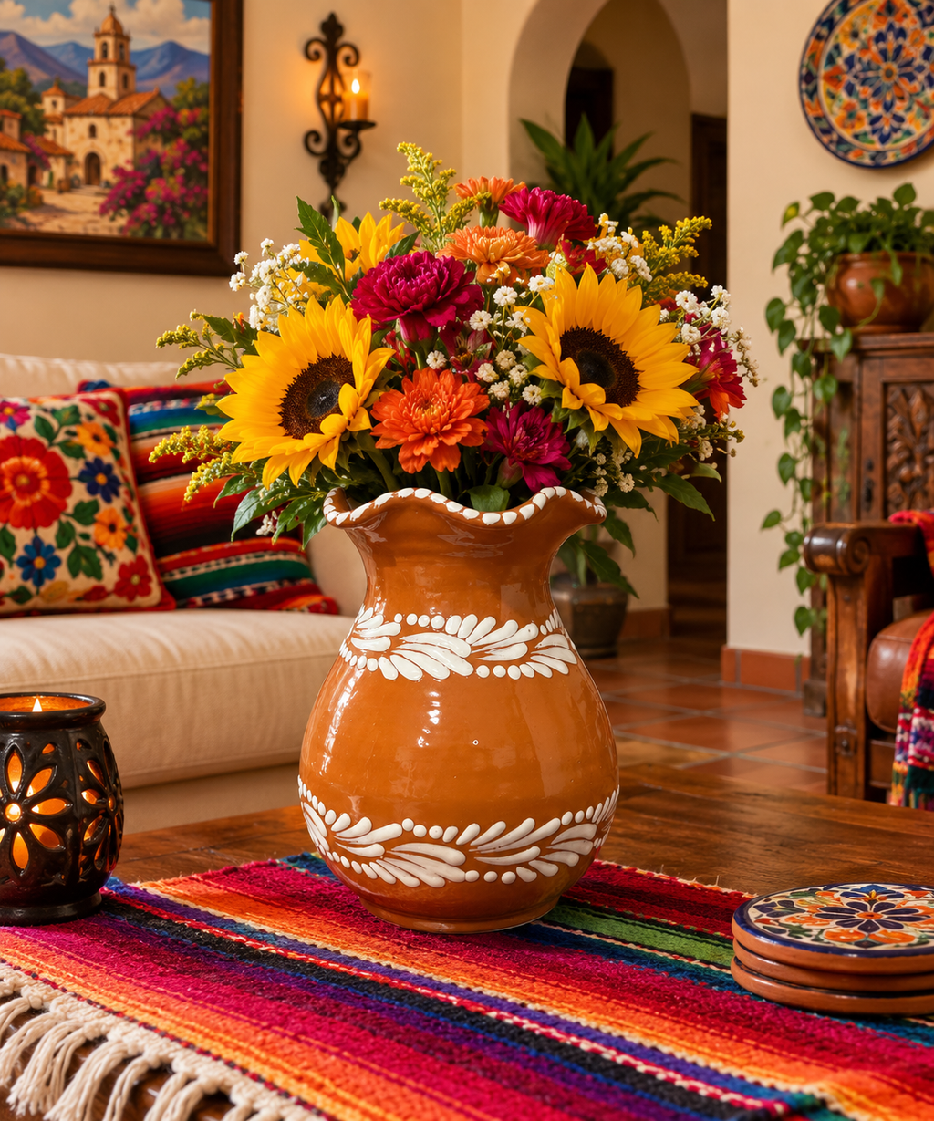 Brown Talavera Plumeado Vase / Utensil Holder
